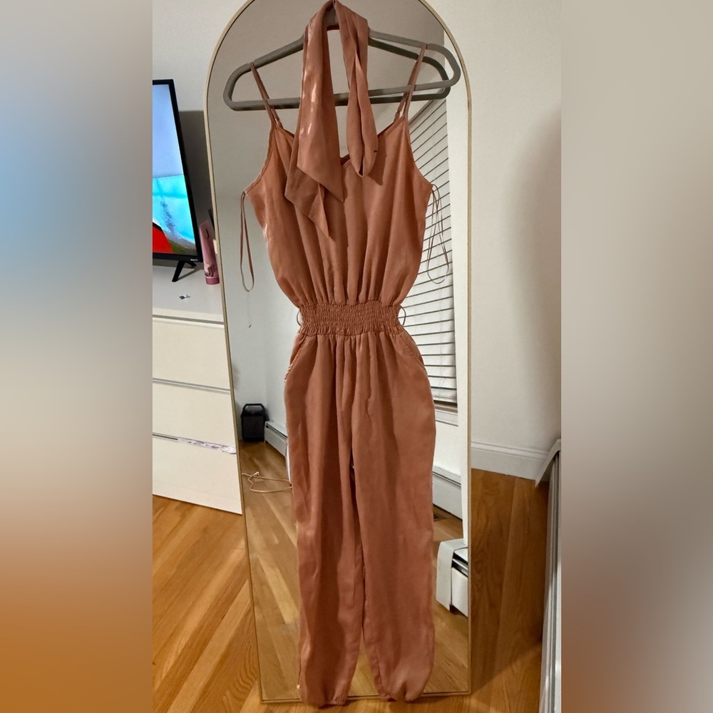 Chic Halter Neck Jumpsuit in Tan